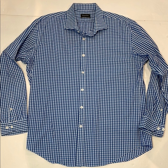 Esquire Men’s Performance Slim Fit Long Sleeve Blue and White Shirt 17 34/35 - Picture 3 of 13